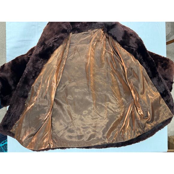 Vintage Faux Fur Coat Womens Dk Brown Plush Lined Warm Winter Jacket Sz S/M - Picture 4 of 8